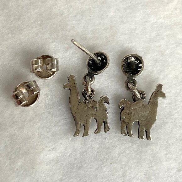 Sterling Silver 925 Southwest Style Llama Alpaca Lapis Dangle Drop Earrings - Picture 9 of 16